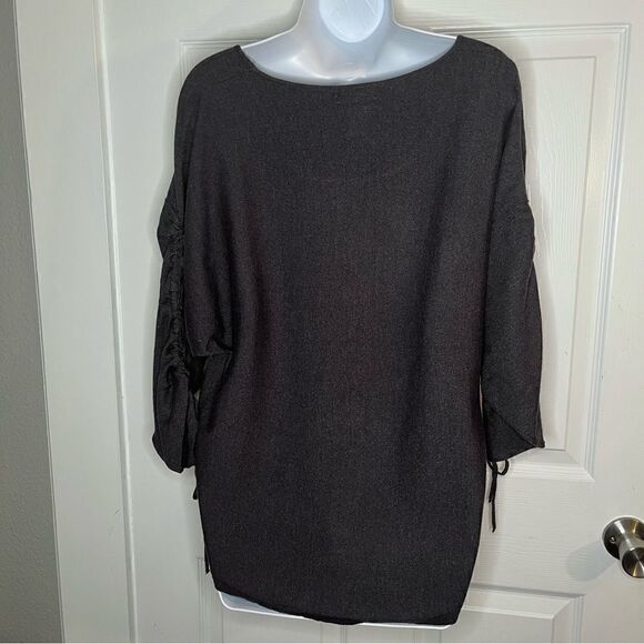 Max Studio Ruched Long Sleeve Knit Sweater Heather Charcoal M - Picture 5 of 9